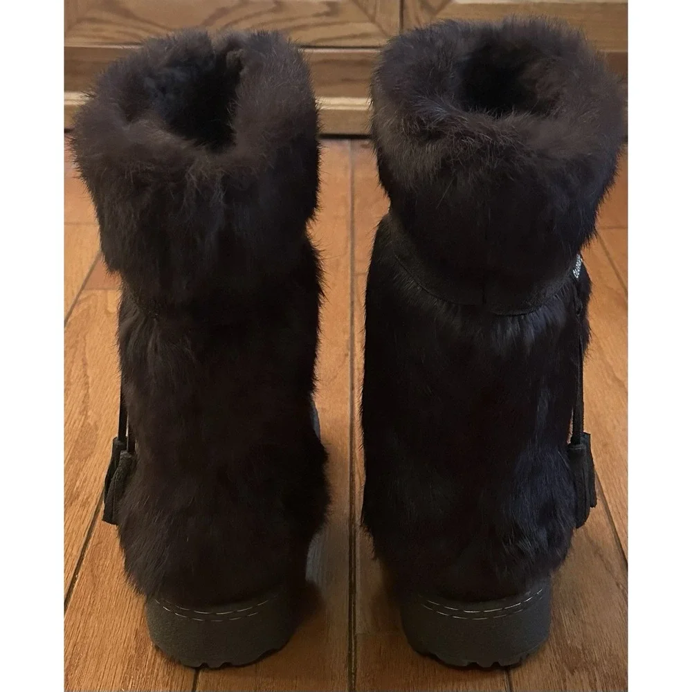 Bearpaw Rabbit Fur Boots, Dark Brown, Size 12